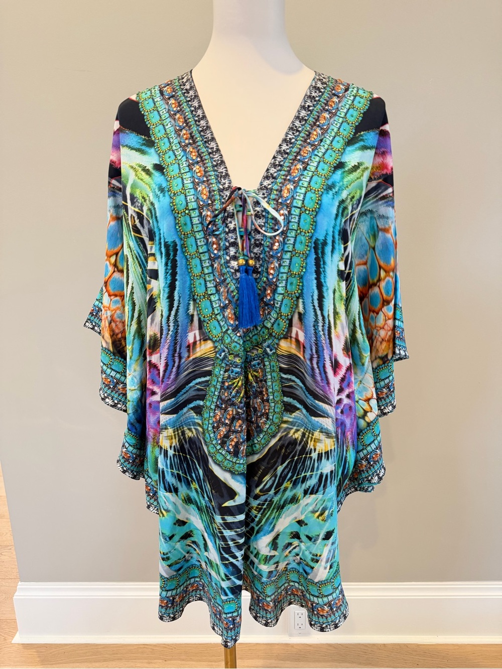 True Colours Embellished Resort Tunic Dress | One Size | Boho Luxury Cover-Up
